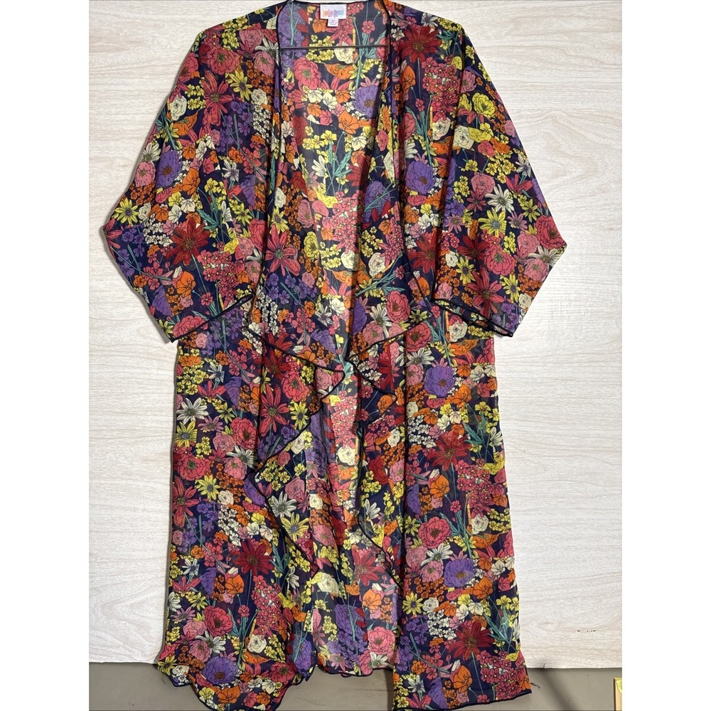Lulu Lindsey Kimono Cardigan Multicolor Floral Print Open Front Sz Med